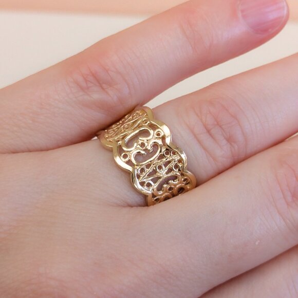 14K Yellow Gold Scalloped Filigree Band Ring, Size 7 — 4.30g - Picture 8 of 10